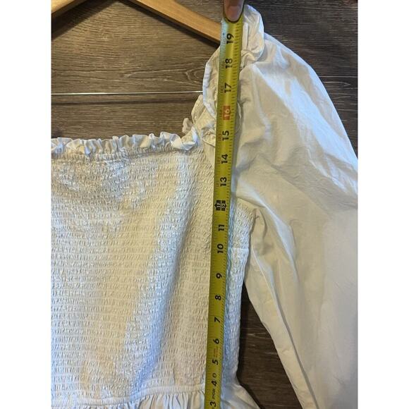 The Drop Top White Crop Shirt Ruffle Form Fit Puff Sleeves Peasant Marisol SMALL - Picture 6 of 7